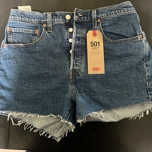 Levi's Dark Blue Frayed Jean Shorts